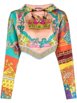 Versace 5X000 MULTICOLOR Hoodie Crop Medusa Renaissance En Soie Femme