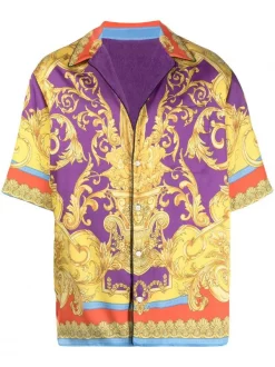 ( Nouvelle Collection ) Versace 5L290 DARK ORCHID+SUN Barocco Goddess Reversible Shirt Homme